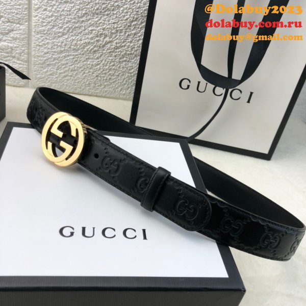 Copy Gucci Perfect Leather 7 Star 3.0cm Belts Black