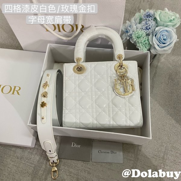 Best DIOR LADY Wholesale PATENT LEATHER HANDBAG 20cm white