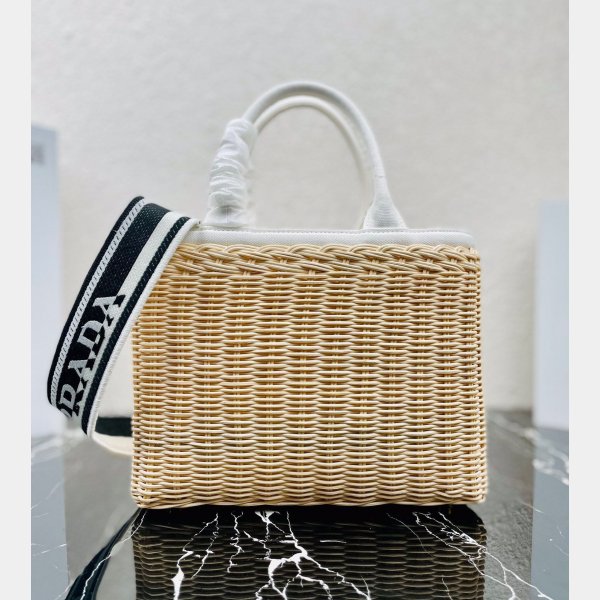 Top Quality Best prada Wicker and canvas tote bag