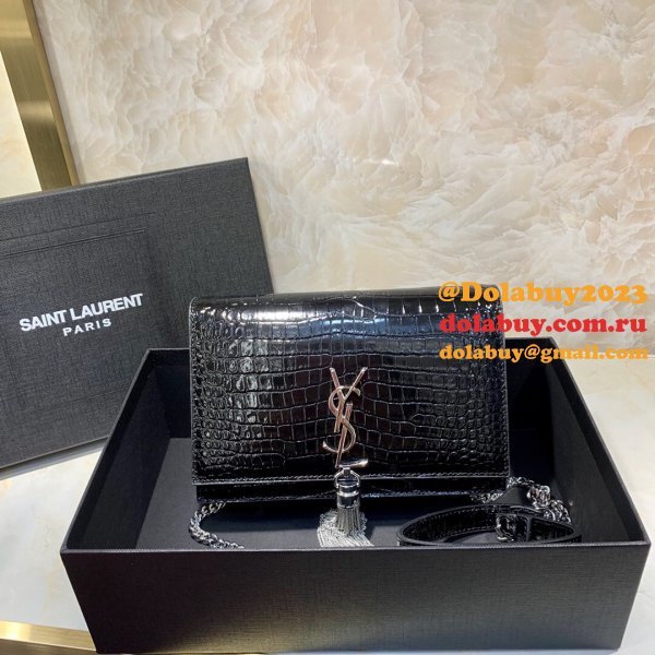 Replicas YSL Monogram chain wallet black 19cm grain de poudre