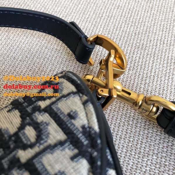 Replica Christian Dior Saddle Bag Grained Blue Oblique Jacquard