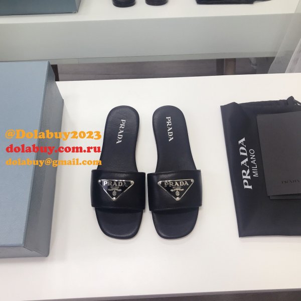 Replica Prada Logo cutout White And Black Calfskin leather sandals