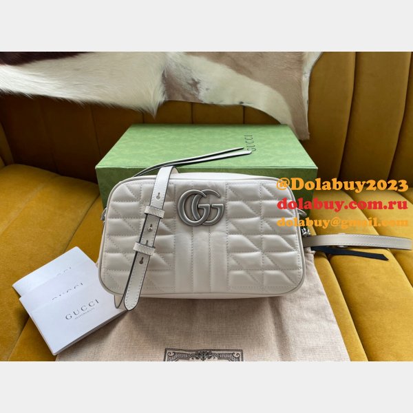 Wholesale Gucci Replicas Best Black/White 447633 Leather GG Marmont Bag