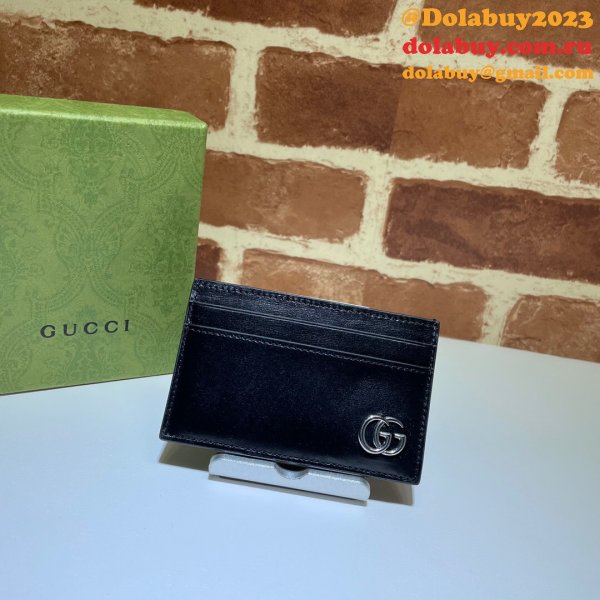 Gucci Best 657588 Replica GG Marmont card case in black leather