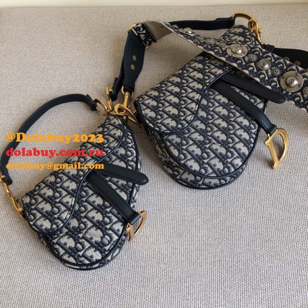 Replica Christian Dior Saddle Bag Grained Blue Oblique Jacquard