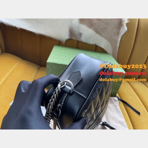 Wholesale Gucci Replicas Best Black/White 447633 Leather GG Marmont Bag