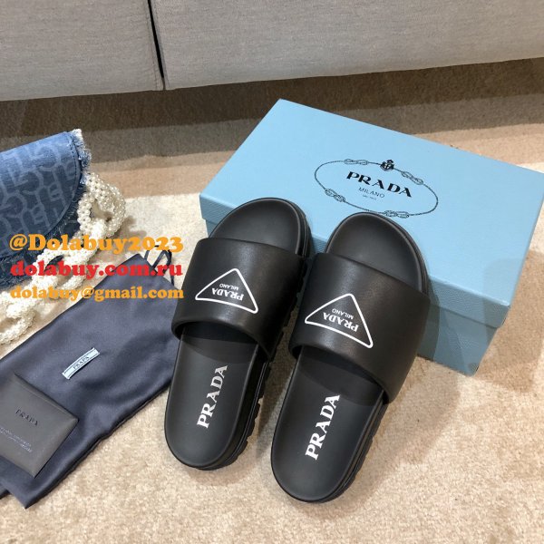 Replica Prada Black And White Leather slides