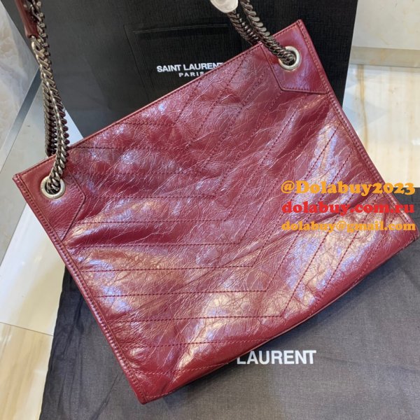 Replica YSL NIKI red shopping bag in crinkled vintage leather