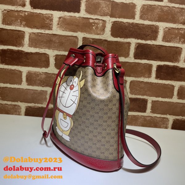 Replica Doraemon x Gucci small bucket 655597 red bag