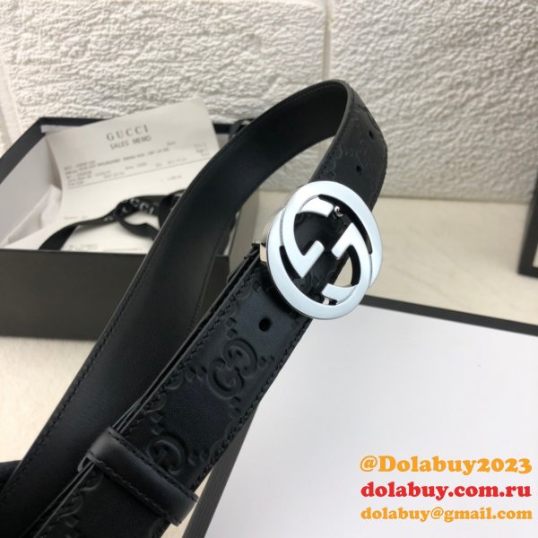 Copy Gucci Perfect Leather 7 Star 3.0cm Belts Black