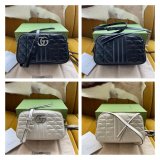 Wholesale Gucci Replicas Best Black/White 447633 Leather GG Marmont Bag