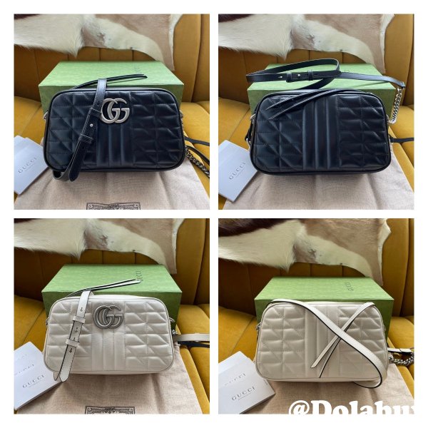 Wholesale Gucci Replicas Best Black/White 447633 Leather GG Marmont Bag