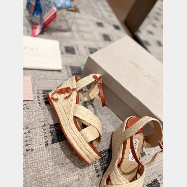 Dellena 95 Wedges Beige Perfect Jimmy Choo Replica Shoes