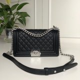 AAA+ CC Le Boy  Luxury Replica Black Bags Caviar 25cm