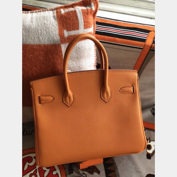 Hermes Birkin Epsom leather Handbags Orange Golden