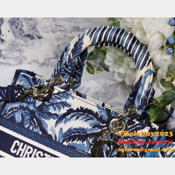 Blue Top QualityLady Dior 24cm Palms Embroidery Lady D-Lite Bags