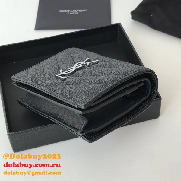 Fake YSL Saint Laurent Short MONOGRAM 459738 Black Wallet