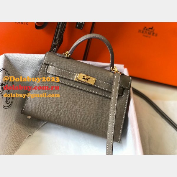 Replica Hermes Mini Kelly Epsom leather Earthy Gray Bags