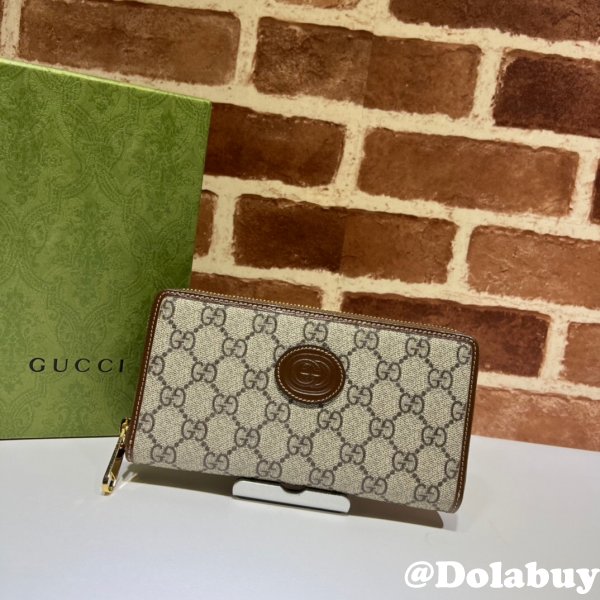 Replica Gucci GG Supreme Fake 673003 Zip around wallet with Interlocking G