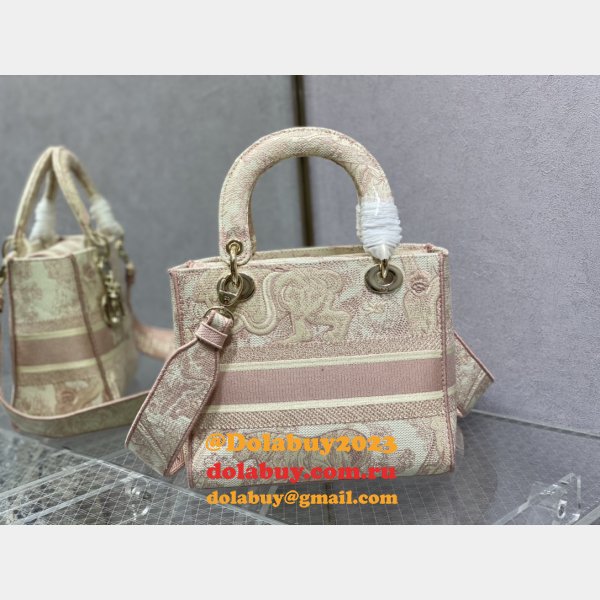 Top Quality Fake Lady Embroidery Canvas Dior 24CM Replica Bag