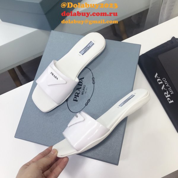 Replica  Prada Leather Logo Flat Slide Sandals