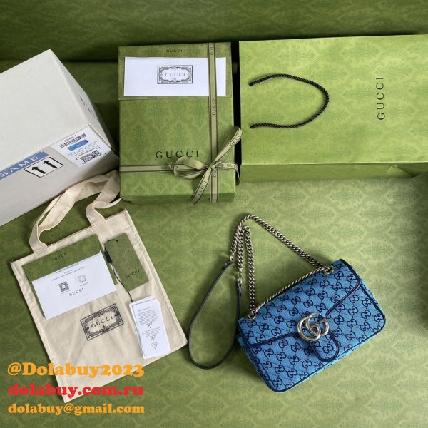 Gucci Replica 443497 GG Marmont Multicolor small shoulder blue bag