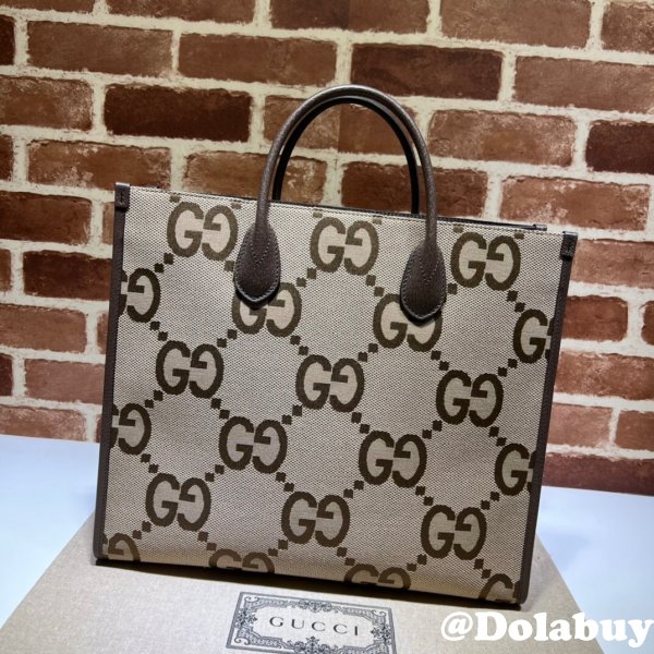 Tote Gucci Replica bag with jumbo GG 678839 camel and ebony GG Canvas