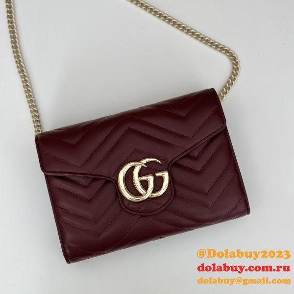 Gucci Fake GG Marmont Chain Wallets 474575 Red Bag