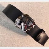 Gucci Replica Leather belt with tiger buckle black