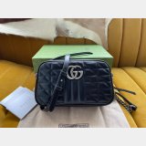 Wholesale Gucci Replicas Best Black/White 447633 Leather GG Marmont Bag