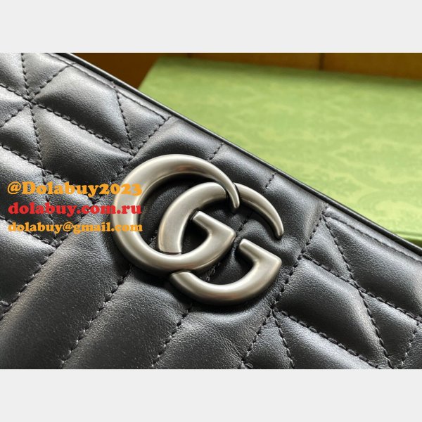 Wholesale Gucci Replicas Best Black/White 447633 Leather GG Marmont Bag