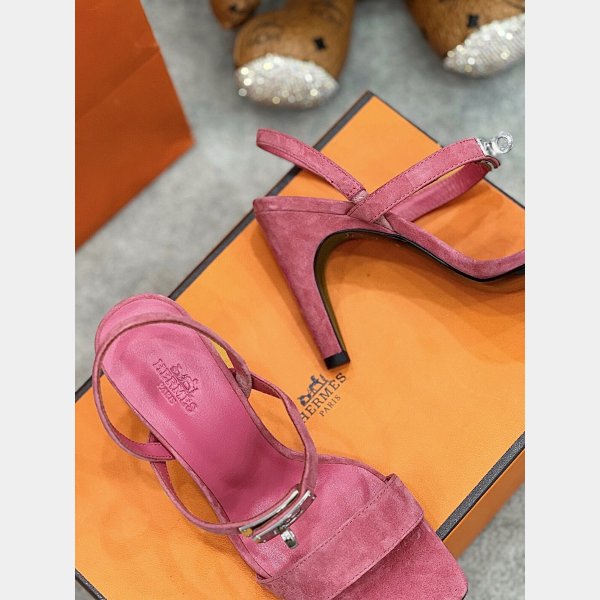 Replicas Suede Hermes Fashion Sandals Heel 9.5cm Shoes