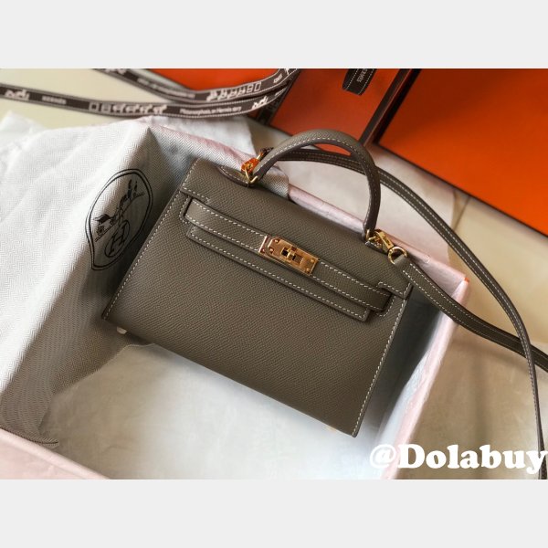 Replica Hermes Mini Kelly Epsom leather Earthy Gray Bags