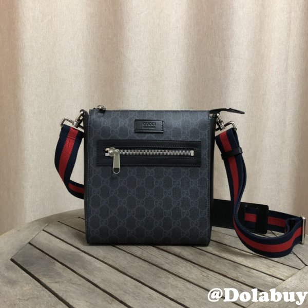 UK Gucci Fake Black GG Supreme Small Messenger 523599 Bag