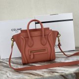 Replica Celine Pink Nano Luggage bag in drummed calfskin