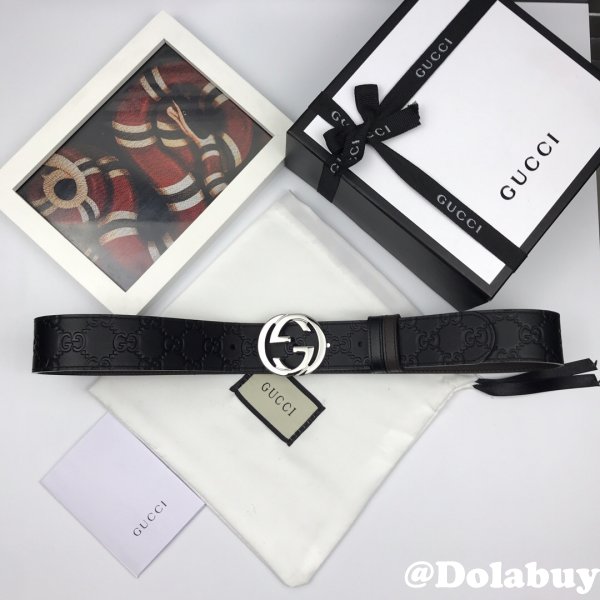 7 Star Gucci 37mm Replica Interlocking G-Buckle Leather black Belt